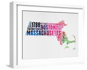 Massachusetts Watercolor Word Cloud-NaxArt-Framed Art Print