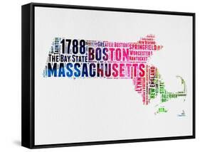 Massachusetts Watercolor Word Cloud-NaxArt-Framed Stretched Canvas