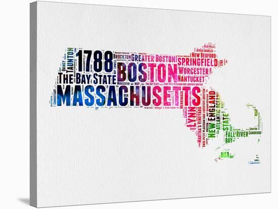 Massachusetts Watercolor Word Cloud-NaxArt-Stretched Canvas