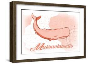 Massachusetts - Whale - Coral - Coastal Icon-Lantern Press-Framed Art Print
