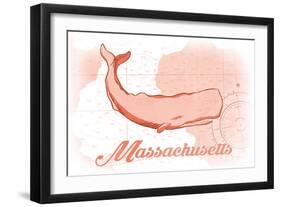 Massachusetts - Whale - Coral - Coastal Icon-Lantern Press-Framed Art Print