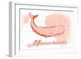 Massachusetts - Whale - Coral - Coastal Icon-Lantern Press-Framed Art Print