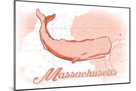 Massachusetts - Whale - Coral - Coastal Icon-Lantern Press-Mounted Art Print