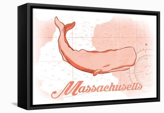 Massachusetts - Whale - Coral - Coastal Icon-Lantern Press-Framed Stretched Canvas