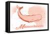 Massachusetts - Whale - Coral - Coastal Icon-Lantern Press-Framed Stretched Canvas