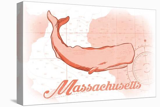 Massachusetts - Whale - Coral - Coastal Icon-Lantern Press-Stretched Canvas