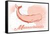 Massachusetts - Whale - Coral - Coastal Icon-Lantern Press-Framed Stretched Canvas