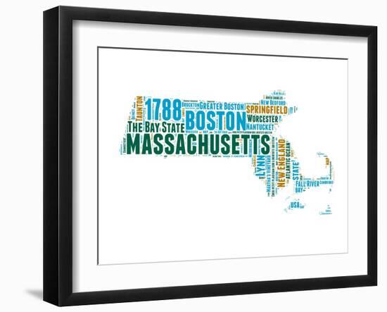 Massachusetts Word Cloud Map-NaxArt-Framed Art Print
