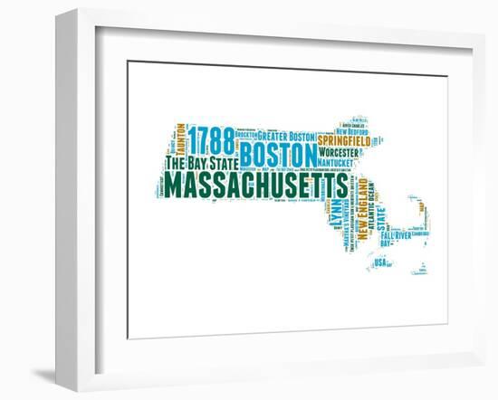 Massachusetts Word Cloud Map-NaxArt-Framed Art Print