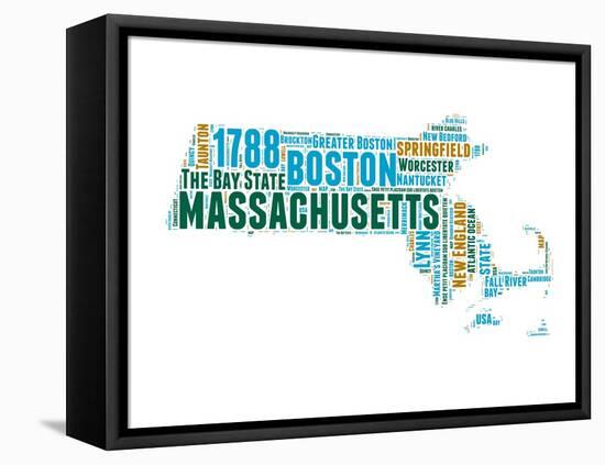 Massachusetts Word Cloud Map-NaxArt-Framed Stretched Canvas
