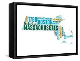 Massachusetts Word Cloud Map-NaxArt-Framed Stretched Canvas