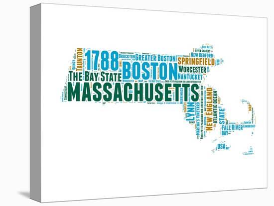 Massachusetts Word Cloud Map-NaxArt-Stretched Canvas