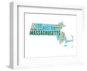 Massachusetts Word Cloud Map-NaxArt-Framed Art Print