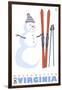 Massanutten, Virginia, Snowman with Skis-Lantern Press-Framed Art Print