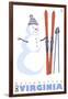 Massanutten, Virginia, Snowman with Skis-Lantern Press-Framed Art Print