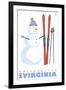 Massanutten, Virginia, Snowman with Skis-Lantern Press-Framed Art Print