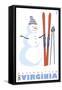 Massanutten, Virginia, Snowman with Skis-Lantern Press-Framed Stretched Canvas