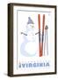 Massanutten, Virginia, Snowman with Skis-Lantern Press-Framed Art Print