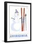 Massanutten, Virginia, Snowman with Skis-Lantern Press-Framed Art Print