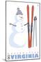 Massanutten, Virginia, Snowman with Skis-Lantern Press-Mounted Art Print