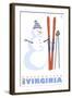 Massanutten, Virginia, Snowman with Skis-Lantern Press-Framed Art Print