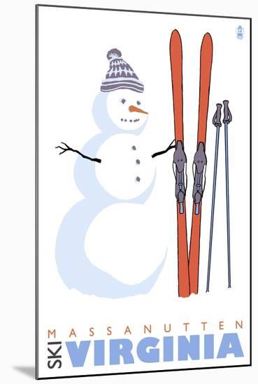 Massanutten, Virginia, Snowman with Skis-Lantern Press-Mounted Art Print