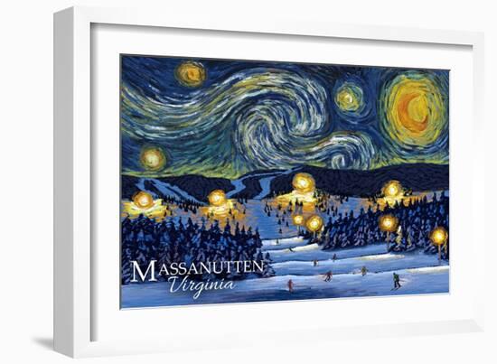 Massanutten, Virginia - Starry Night - Lantern Press Artwork-Lantern Press-Framed Art Print
