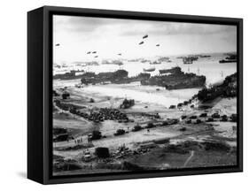 Massive Landing of US Troops, Supplies and Equipment in the Days Following D-Day on Omaha Beach-null-Framed Stretched Canvas