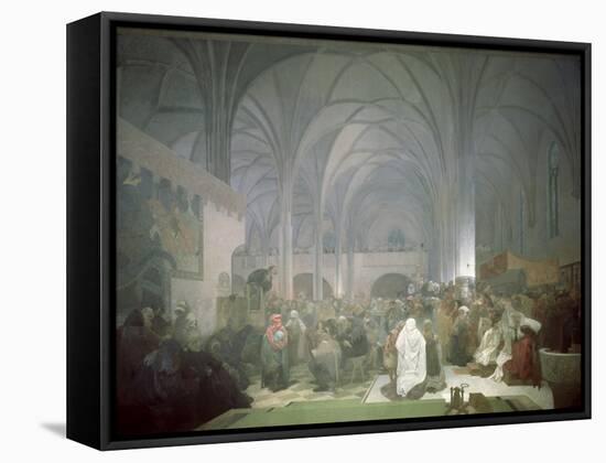 Master Jan Hus (1369-1415) Preaching in the Bethlehem Chapel, from the 'Slav Epic', 1916-Alphonse Mucha-Framed Stretched Canvas