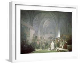 Master Jan Hus (1369-1415) Preaching in the Bethlehem Chapel, from the 'Slav Epic', 1916-Alphonse Mucha-Framed Giclee Print