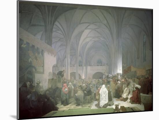 Master Jan Hus (1369-1415) Preaching in the Bethlehem Chapel, from the 'Slav Epic', 1916-Alphonse Mucha-Mounted Giclee Print