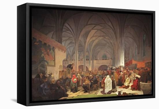 Master Jan Hus Preaching at the Bethlehem Chapel (The Cycle the Slav Epi)-Alphonse Mucha-Framed Stretched Canvas