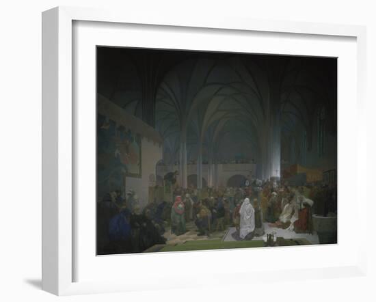 Master Jan Hus Preaching in the Bethlehem Chapel, 1414. from the 'slav Epic', 1916-Alphonse Mucha-Framed Giclee Print