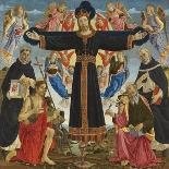 Christ on the Cross with Saints Vincent Ferre, John the Baptist, Mark and Antonius, c.1491-5-Master of the Fiesole Epiphany-Framed Premium Giclee Print