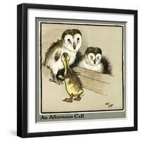 Master Quack the Duckling Meets Two Owls-Cecil Aldin-Framed Art Print