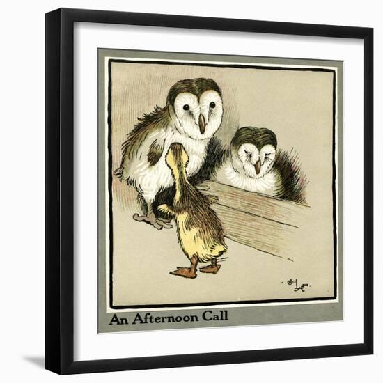 Master Quack the Duckling Meets Two Owls-Cecil Aldin-Framed Art Print