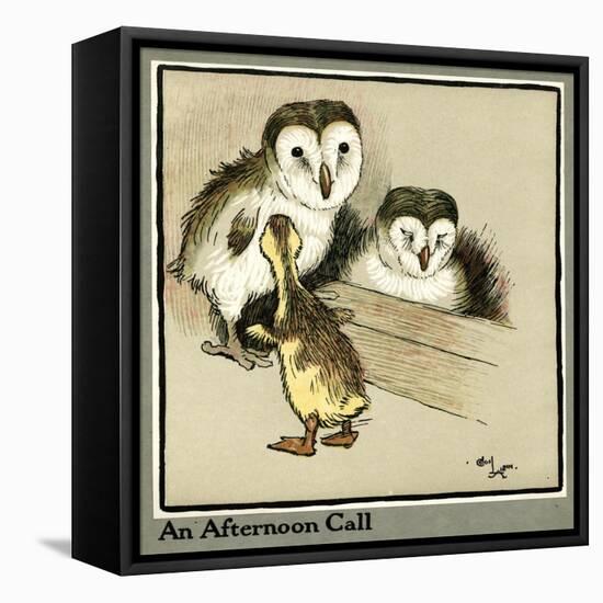 Master Quack the Duckling Meets Two Owls-Cecil Aldin-Framed Stretched Canvas