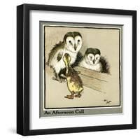 Master Quack the Duckling Meets Two Owls-Cecil Aldin-Framed Art Print