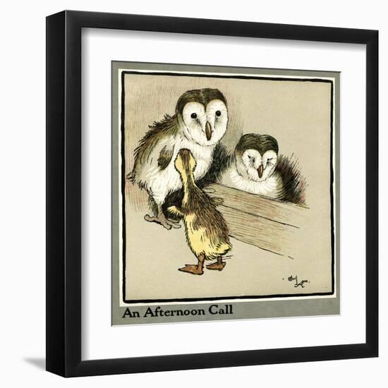 Master Quack the Duckling Meets Two Owls-Cecil Aldin-Framed Art Print