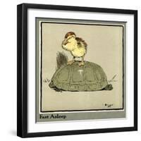 Master Quack the Duckling Riding a Tortoise-Cecil Aldin-Framed Art Print