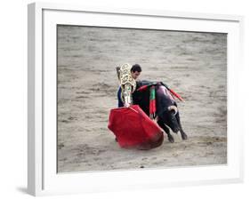 Matador and a Bull in a Bullring, Lima, Peru-null-Framed Photographic Print