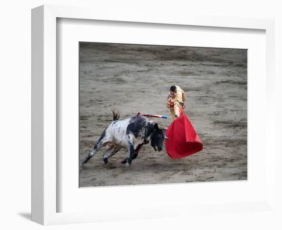 Matador and a Bull in a Bullring, Lima, Peru-null-Framed Photographic Print