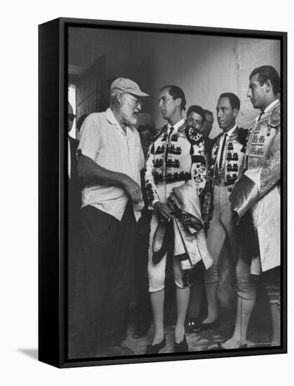 Matador Luis Miguel Dominguin with American Writer Ernest Hemingway-James Burke-Framed Stretched Canvas