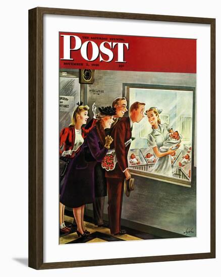 "Maternity Ward," Saturday Evening Post Cover, November 2, 1946-Constantin Alajalov-Framed Giclee Print