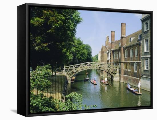 Mathematical Bridge and Punts, Queens College, Cambridge, England-Nigel Francis-Framed Stretched Canvas