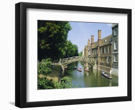 Mathematical Bridge and Punts, Queens College, Cambridge, England-Nigel Francis-Framed Photographic Print