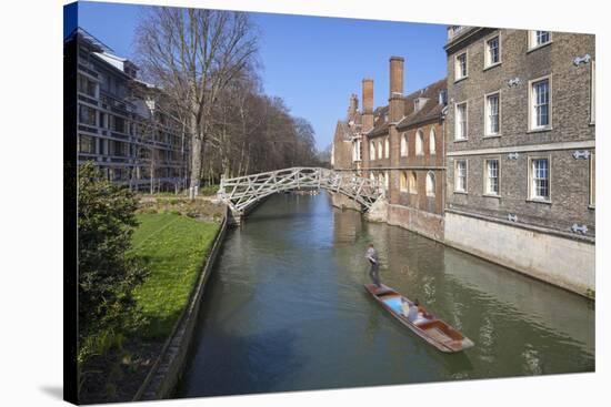 Mathematical Bridge, Connecting Two Parts of Queens College, with Punters on the River Beneath-Charlie Harding-Stretched Canvas