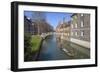 Mathematical Bridge, Connecting Two Parts of Queens College, with Punters on the River Beneath-Charlie Harding-Framed Photographic Print