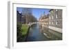 Mathematical Bridge, Connecting Two Parts of Queens College, with Punters on the River Beneath-Charlie Harding-Framed Photographic Print