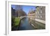 Mathematical Bridge, Connecting Two Parts of Queens College, with Punters on the River Beneath-Charlie Harding-Framed Photographic Print